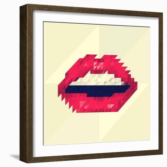 Red Lips Made of Small Triangles, Pixels-JustMarie-Framed Premium Giclee Print