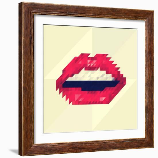 Red Lips Made of Small Triangles, Pixels-JustMarie-Framed Premium Giclee Print