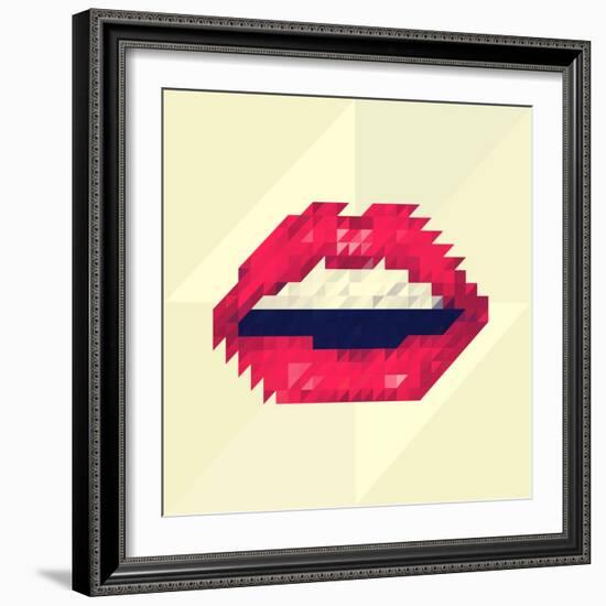 Red Lips Made of Small Triangles, Pixels-JustMarie-Framed Premium Giclee Print