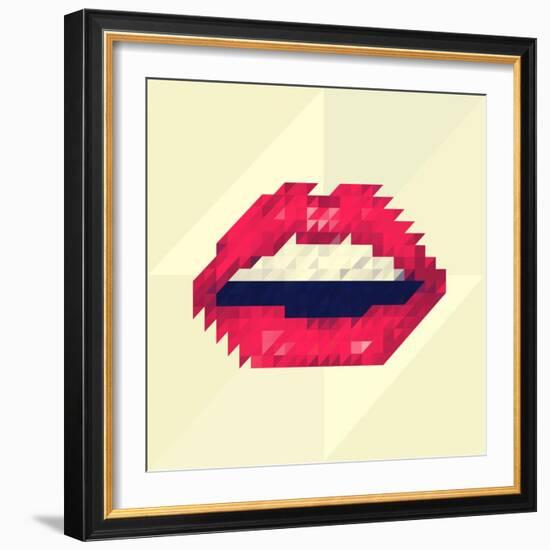 Red Lips Made of Small Triangles, Pixels-JustMarie-Framed Premium Giclee Print