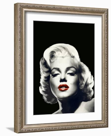 Red Lips Marilyn In Black-null-Framed Art Print