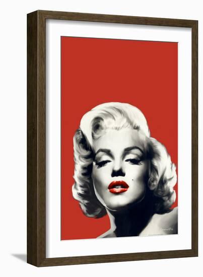 Red Lips Marilyn in Red-Chris Consani-Framed Art Print