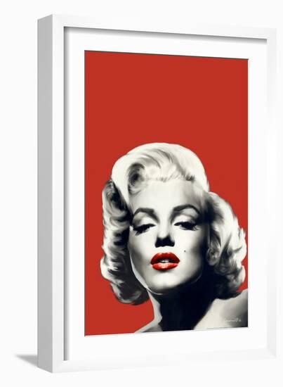 Red Lips Marilyn in Red-Chris Consani-Framed Art Print