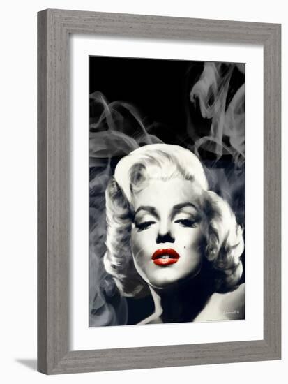 Red Lips Marilyn in Smoke-Chris Consani-Framed Art Print