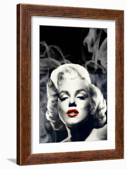 Red Lips Marilyn in Smoke-Chris Consani-Framed Art Print