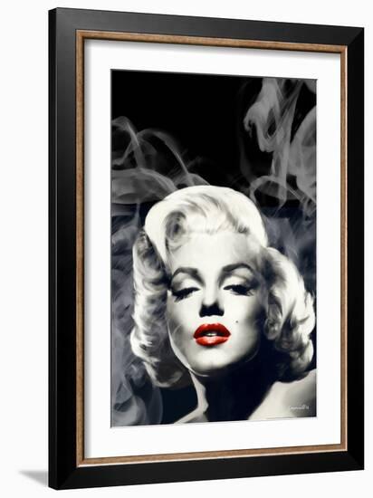 Red Lips Marilyn in Smoke-Chris Consani-Framed Art Print