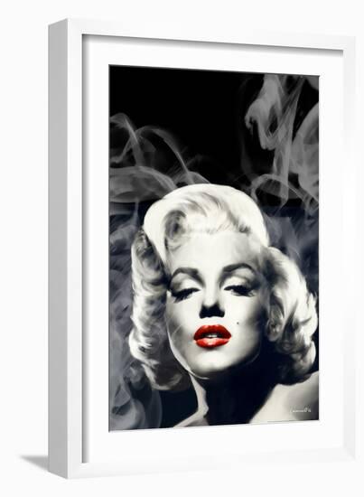 Red Lips Marilyn in Smoke-Chris Consani-Framed Art Print