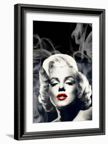 Red Lips Marilyn in Smoke-Chris Consani-Framed Art Print