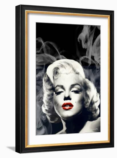 Red Lips Marilyn in Smoke-Chris Consani-Framed Art Print