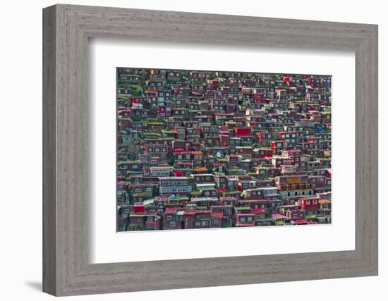 Red log cabins, Seda Larung Wuming, Garze, Sichuan Province, China-Keren Su-Framed Photographic Print