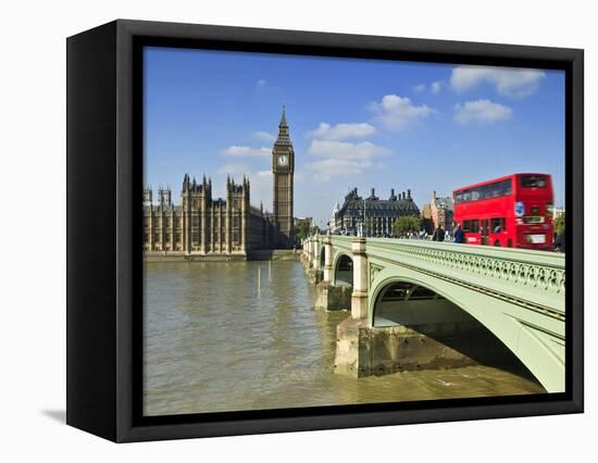 Red London Bus Crossing Westiminster Bridge, London, England, Uk-David Wogan-Framed Premier Image Canvas