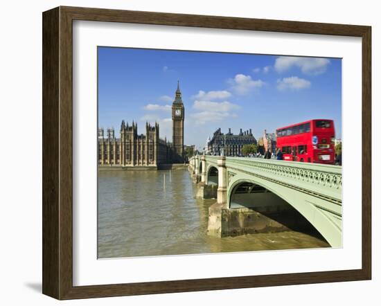 Red London Bus Crossing Westiminster Bridge, London, England, Uk-David Wogan-Framed Photographic Print