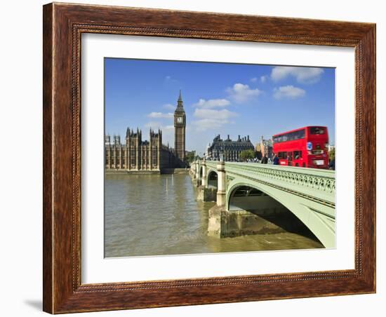 Red London Bus Crossing Westiminster Bridge, London, England, Uk-David Wogan-Framed Photographic Print