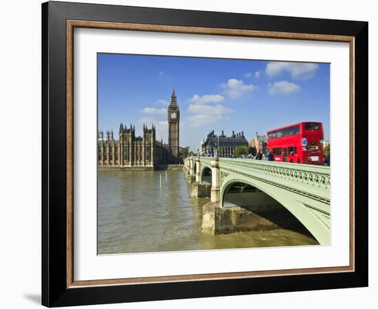 Red London Bus Crossing Westiminster Bridge, London, England, Uk-David Wogan-Framed Photographic Print