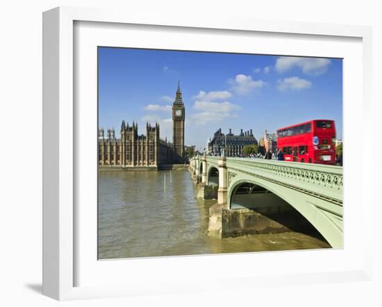 Red London Bus Crossing Westiminster Bridge, London, England, Uk-David Wogan-Framed Photographic Print