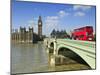 Red London Bus Crossing Westiminster Bridge, London, England, Uk-David Wogan-Mounted Photographic Print