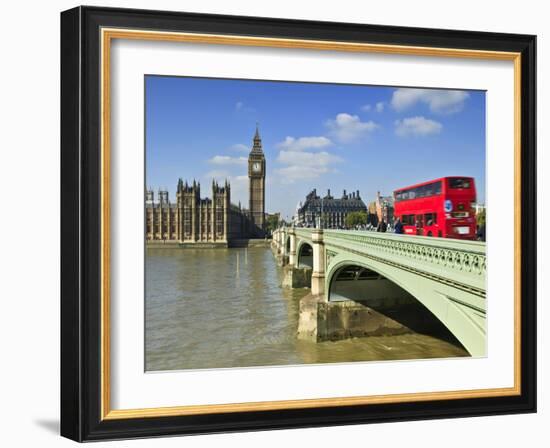 Red London Bus Crossing Westiminster Bridge, London, England, Uk-David Wogan-Framed Photographic Print