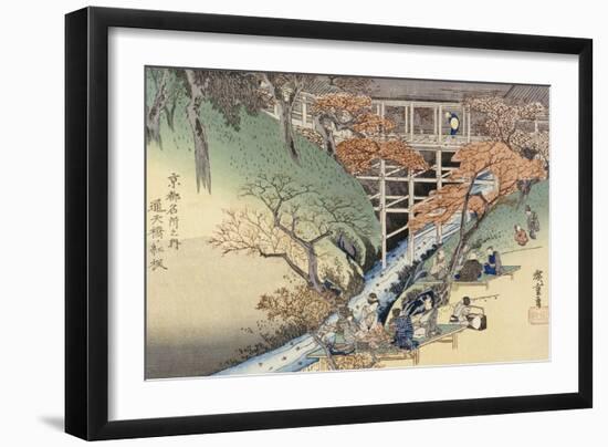 Red Maple Leaves at Tsuten Bridge from the Series "Famous Places of Kyoto"-Ando Hiroshige-Framed Giclee Print