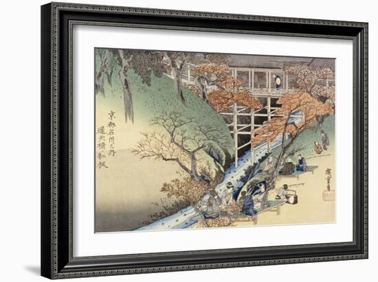 Red Maple Leaves at Tsuten Bridge from the Series "Famous Places of Kyoto"-Ando Hiroshige-Framed Giclee Print