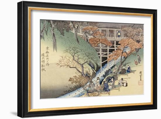 Red Maple Leaves at Tsuten Bridge from the Series "Famous Places of Kyoto"-Ando Hiroshige-Framed Giclee Print