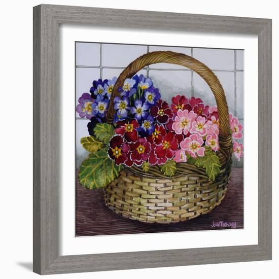 Red Mauve and Pink Primroses in a Basket, 2012-Joan Thewsey-Framed Giclee Print