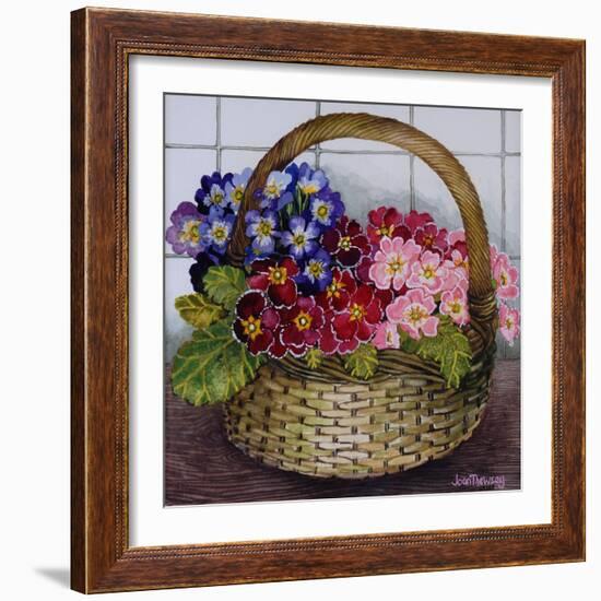 Red Mauve and Pink Primroses in a Basket, 2012-Joan Thewsey-Framed Giclee Print