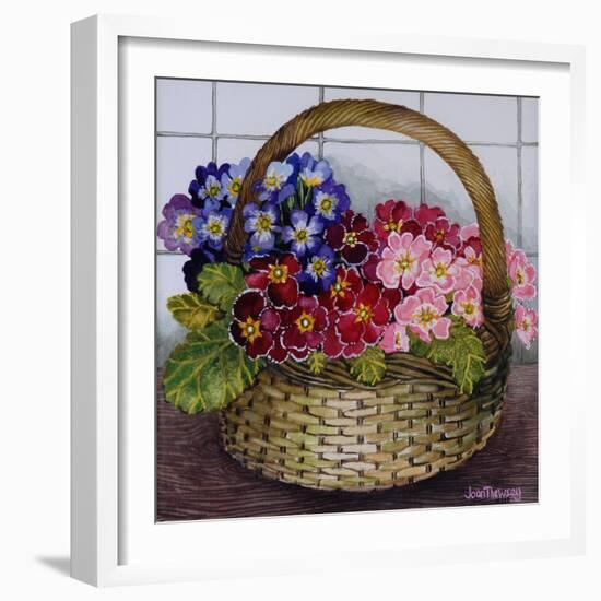 Red Mauve and Pink Primroses in a Basket, 2012-Joan Thewsey-Framed Giclee Print