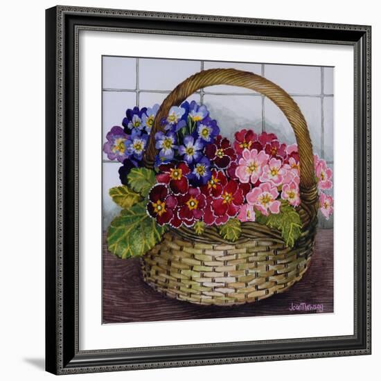 Red Mauve and Pink Primroses in a Basket, 2012-Joan Thewsey-Framed Giclee Print