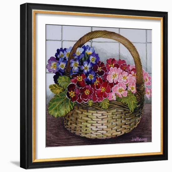 Red Mauve and Pink Primroses in a Basket, 2012-Joan Thewsey-Framed Giclee Print