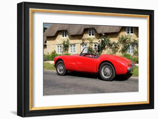 Red MG in front of a Cottage-null-Framed Art Print