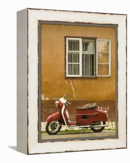 Red Moped, Sighisoara, Transylvania, Romania-Russell Young-Framed Premier Image Canvas