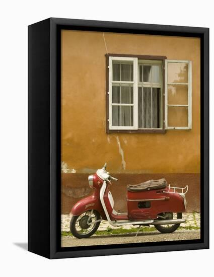 Red Moped, Sighisoara, Transylvania, Romania-Russell Young-Framed Premier Image Canvas