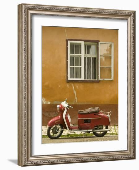 Red Moped, Sighisoara, Transylvania, Romania-Russell Young-Framed Photographic Print