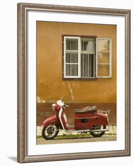 Red Moped, Sighisoara, Transylvania, Romania-Russell Young-Framed Photographic Print