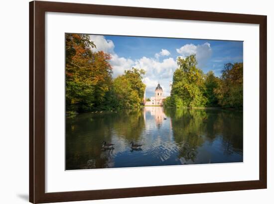 Red Mosque and Reflections in Autumn, Schwetzingen, Baden-Wurttemberg, Germany, Europe-Andy Brandl-Framed Photographic Print