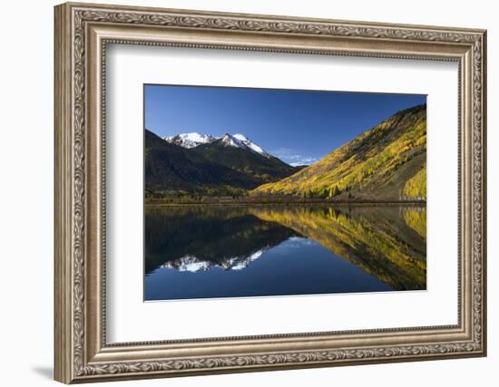 Red Mountain and autumn aspen trees reflected on Crystal Lake, Ouray, Colorado-Adam Jones-Framed Photographic Print