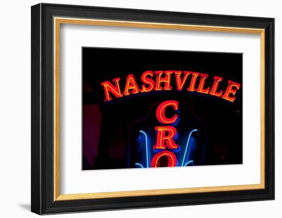 Red Neon Sign Nashville Crossroads, "Music City", Lower Broadway Area, Nashville, Tennessee, USA-null-Framed Photographic Print