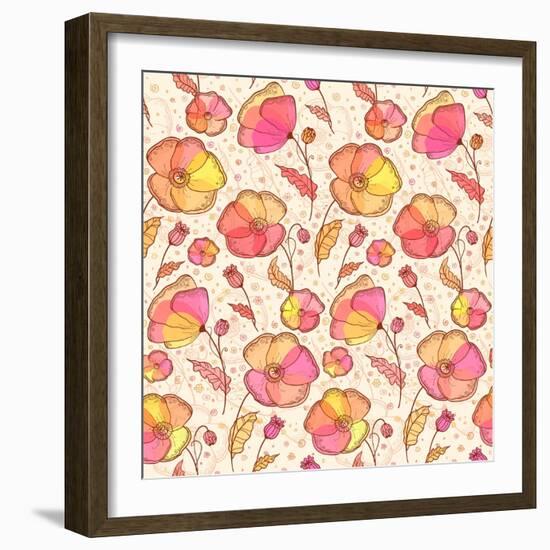 Red, Orange and Yellow Flowers Vector Pattern-art_of_sun-Framed Art Print