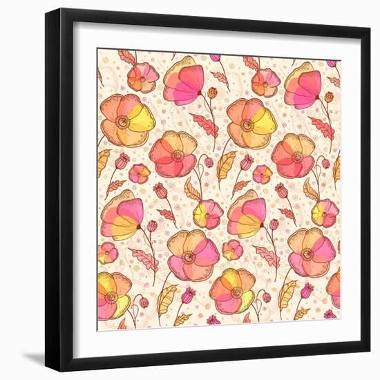 Red, Orange and Yellow Flowers Vector Pattern-art_of_sun-Framed Art Print