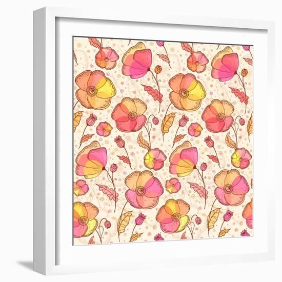 Red, Orange and Yellow Flowers Vector Pattern-art_of_sun-Framed Art Print