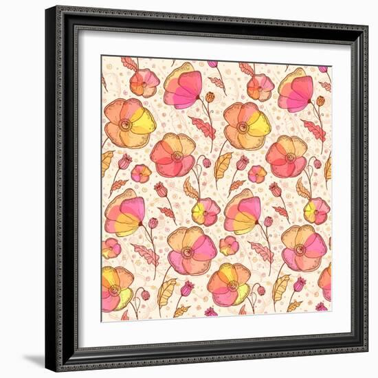 Red, Orange and Yellow Flowers Vector Pattern-art_of_sun-Framed Art Print