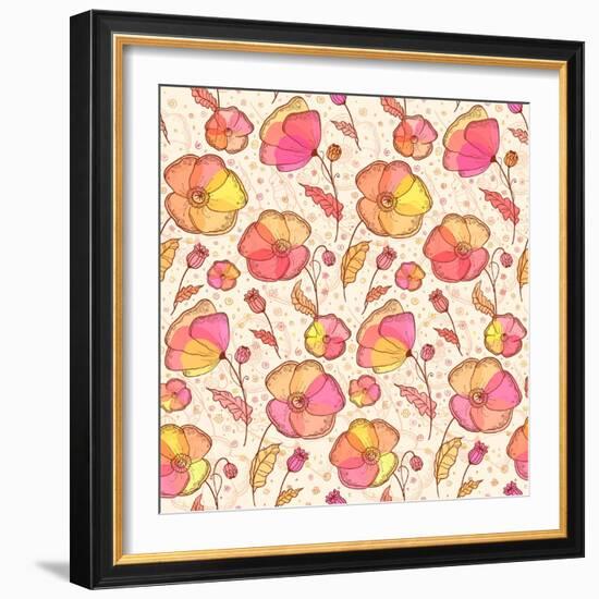 Red, Orange and Yellow Flowers Vector Pattern-art_of_sun-Framed Art Print