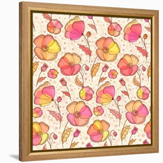 Red, Orange and Yellow Flowers Vector Pattern-art_of_sun-Framed Stretched Canvas