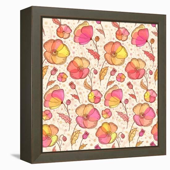 Red, Orange and Yellow Flowers Vector Pattern-art_of_sun-Framed Stretched Canvas