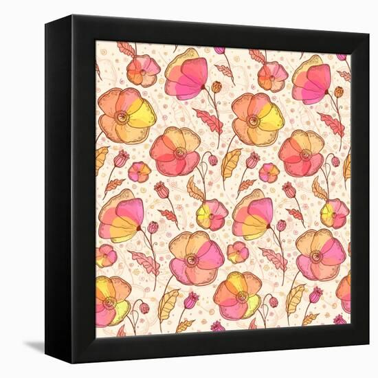 Red, Orange and Yellow Flowers Vector Pattern-art_of_sun-Framed Stretched Canvas