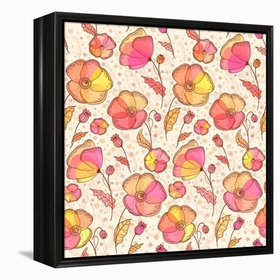 Red, Orange and Yellow Flowers Vector Pattern-art_of_sun-Framed Stretched Canvas