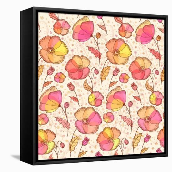 Red, Orange and Yellow Flowers Vector Pattern-art_of_sun-Framed Stretched Canvas