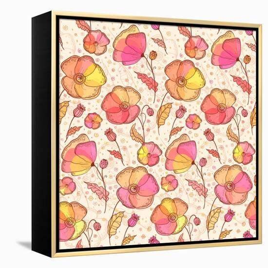 Red, Orange and Yellow Flowers Vector Pattern-art_of_sun-Framed Stretched Canvas