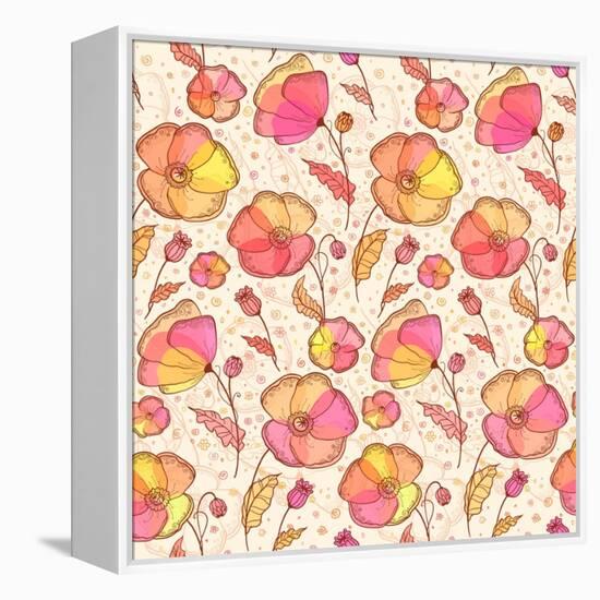 Red, Orange and Yellow Flowers Vector Pattern-art_of_sun-Framed Stretched Canvas