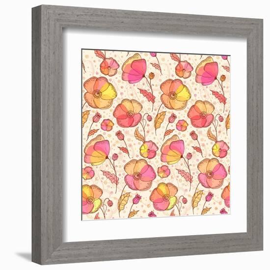 Red, Orange and Yellow Flowers Vector Pattern-art_of_sun-Framed Art Print